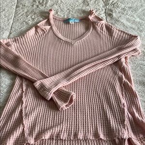 Cold shoulder waffle knit top